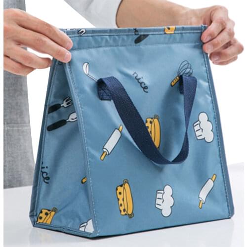 Daisy Print Lunch Bag Reusable Waterproof Zipper Insulated Bag with Patch Pocket