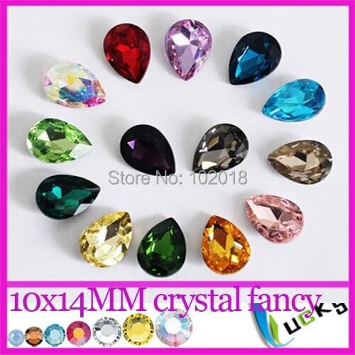 Super Shiny Crystal Facny loose beads 100pcs 10x14mm Pear shape Lucky stones Point back rhinestones jewelry strass