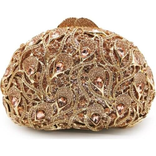 XIYUAN Brand Gold Metal Blue Rhinestone Gemstone Handbags Luxury Women Crystal Bags Designer New Female Diamond Party Purse