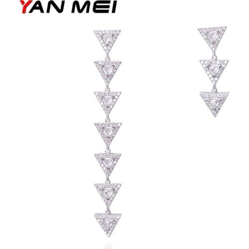 YAN MEI Women Geometric Triangle White Gold Color AAA CZ Dangle Earrings Luxury Jewelry GLE7246Y