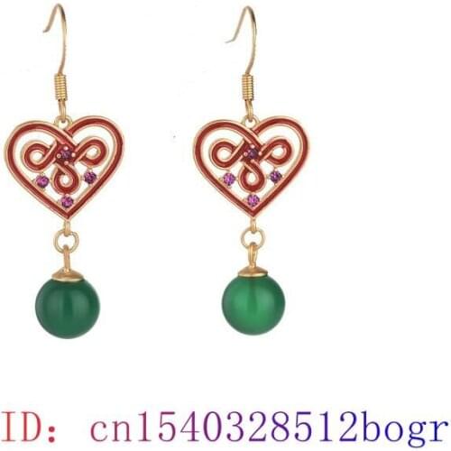 Green Jade Bead Earrings 925 Silver Jewelry Gifts Crystal Women Natural Gemstone Fashion Amulet Zircon Chalcedony