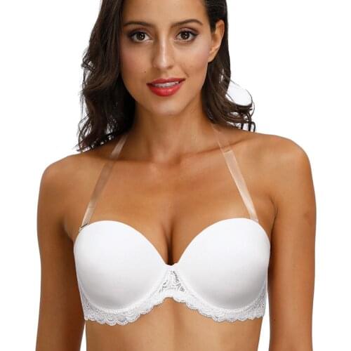 New Sexy Wedding Silicon Bras Women Halter Strapless Lace Floral Everyday Anti-slip Bra 32 34 36 38 40 42 44 46 B C DD DDD E F G