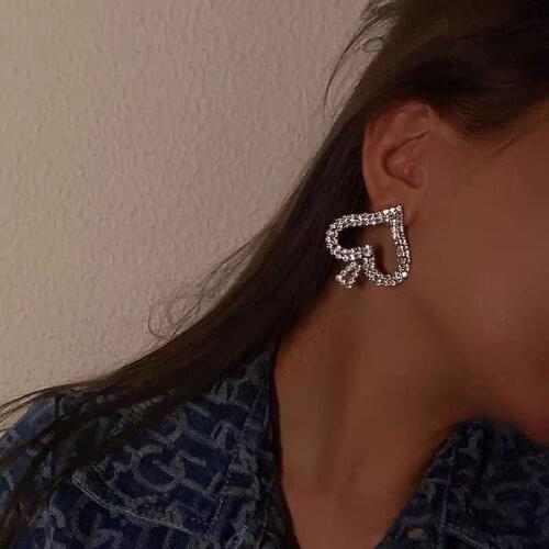 Poker Heart Woman Earrings Full Rhinestone Fashion Sporty Shining Simple Jewelry Earrings Charm Gift