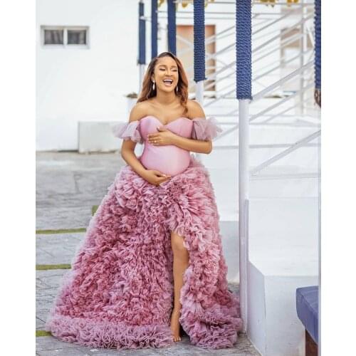 Plus Size Maternity Off Shoulder Ruffles Night Robe Photography Celebrity Dress Custom Made Women Party Sleepwear