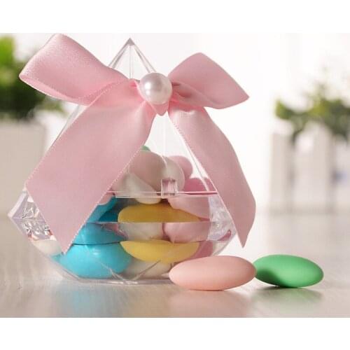 12 pcs new Diamond Shape Hollow Candy Box Handmade Bow Transparent Candy Box Wedding Decoration Christmas gifts jewelry box