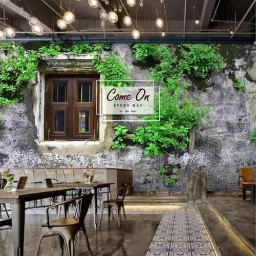 3D plant landscape retro brick wall vines fresh background wall decoration mural office gym dining bar decoration wallpaper