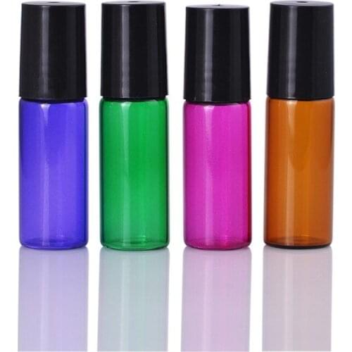 400pcs Refillable 5ml ROLL ON GLASS BOTTLES ESSENTIAL OIL Steel Metal Roller ball fragrance PERFUME