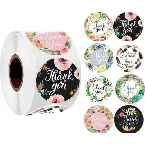 500Pcs/Roll 2.5cm 8 Different Designs Thank You Stickers Kids DIY Scrapbooking Kraft Stickers Cake Shop Sealing Labels 1 inch