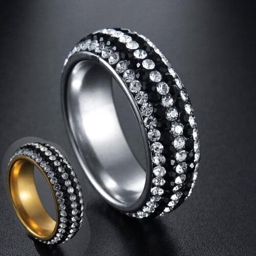 5Row CZ Cubic Zirconia Inlay Gothic Stainless Steel Band Rings Gold Silvery Eternity Ring Men Women Wedding Party Valentine Gift