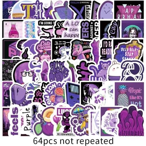 64pcs/set Cartoon Purple Decorative Girl Stickers For DIY Suitcase Skateboard Laptop Sticker Children Gift Toys Decals