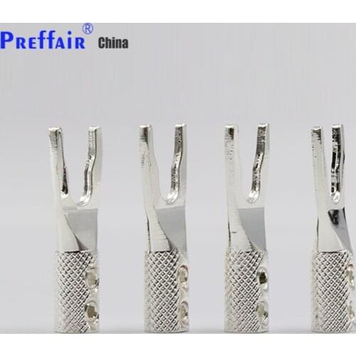 8pcs Audio pure Copper Silver Plated Y Spade Speaker Plugs Audio Screw Fork Connector Adapter