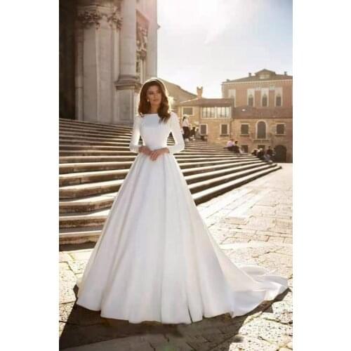 A-line Wedding dress ivory satin Wedding dress Elegant long arm wedding dress Abito Da Sposa 2020 Vestido De Noiva Wedding dress