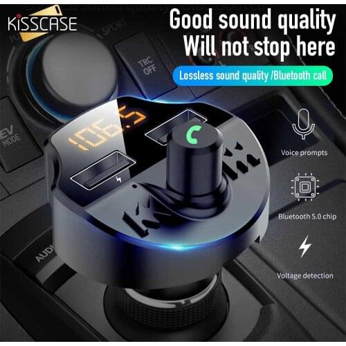KISSCASE Bluetooth 5.0 Dual USB Car Charger MP3 Music Player support TF Card U disk Digital Display Adapter Charger For Phone