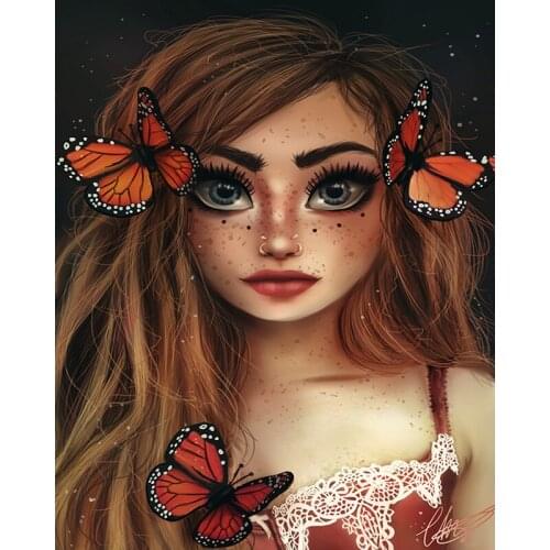 DIY Painting By Numbers Cartoon Beauty Oil Coloring By Numbers Butterfly Wall Art Canvas Picture Hand Painted Home Decoration