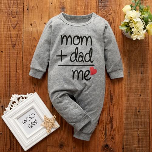 Baby Boys Girls Romper Cotton Long Sleeve Letter Mom Plus Dad Equal Me Jumpsuit Infant Clothing Autumn Newborn Baby Clothes