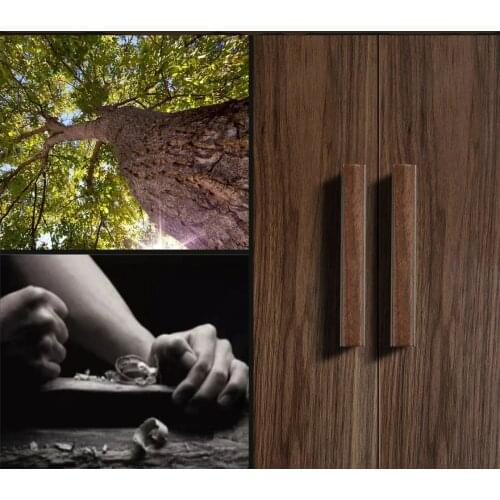 HJY Nordic Cabinet Solid Wood Handles Drawer Knobs Wardrobe Door Handle Furniture Closet Dresser Pulls Aluminum Hardware A185