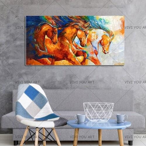 Skilled Artist Handmade High Quality Abstract Running Horse Oil Painting on Canvas Abstract Knife Horse Painting for Room Hotel