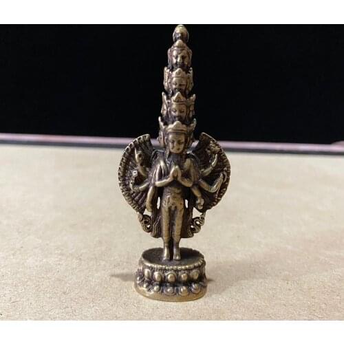 CHINA antique Pure copper fengshui safety Thousand-hand Bodhisattva small Statue Metal crafts family decorations pendant