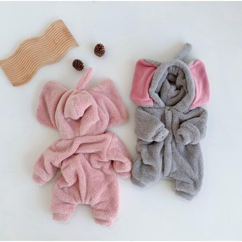 Winter Cartoon Baby Hooded Romper Elephant Animal Style Rompers for Girls New Born Costume 0-24M Kids Accessories Ropa Playsuit