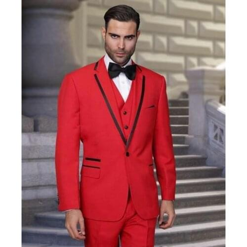 Bespoke Red Wedding Mens Suits Business Party Groom Tuxedos Groomsmen Suit 3 Piece Formal men 2017 Wear ( jacket+Pants+vest+tie)