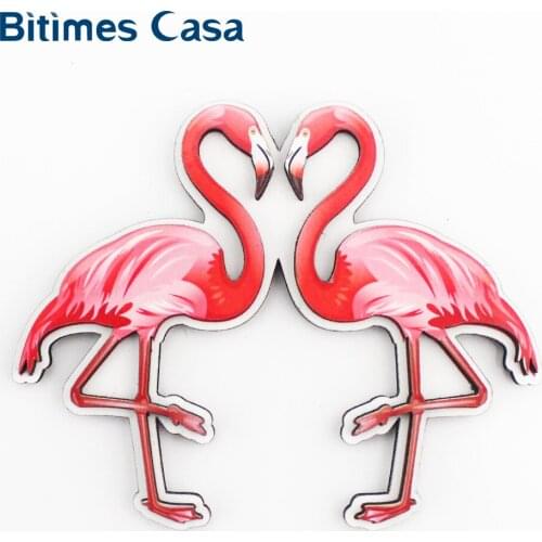 Bitimes Loving Flamingo Refrigerator Fridge Magnets MDF Magnetic Sticker Fashion Home Decor Decoration Gift Fridge Magnets