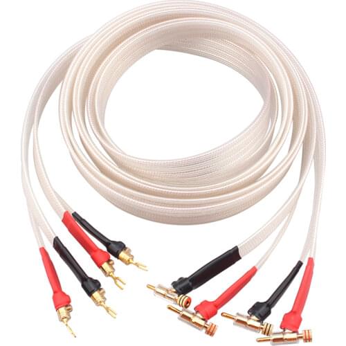 Pair Audiophile Micro Space OCC Silver Plated HIFI Audio Wire Gun Type Speaker Cable Banana To Spade Plug