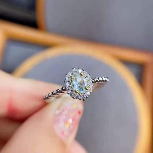 Natural Aquamarine Ring S925 Sterling Silver Fine Fashion Charming Jewelry for Women Free Shipping MeiBaPJFS