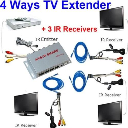NB301 Wired T-V Video Audio Transmitter Sender Receiver IR Infrared Repeater Extender Adapter with 1 Emitter 3 Receiver