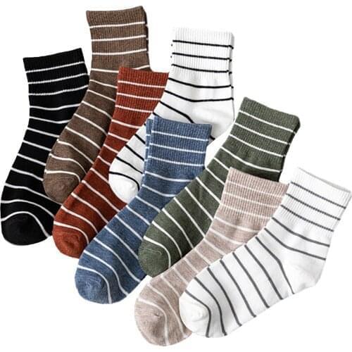 Women Vintage Socks Classic Striped Pattern 8 Colors Black White Khaki Blue Crew Cotton Sock Short Casual Style