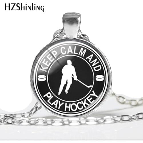 2018 NEW Keep Calm And Play Hockey Pendant Necklace Sports Quote Round Pendants Round Glass Cabochon Necklaces HZ1