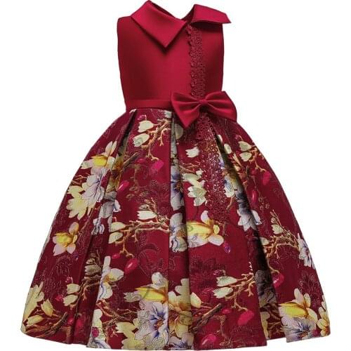 Girl dress elegant embroidery printed puffy dress princess dress flower girl dress birthday party banquet dress children dress
