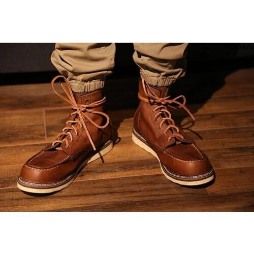 Handmade High Quality Fashion Genuine Leather Men Wings Ankle Boots Outdoor Motorcycle Boots Lace-up Work Wedding Boots