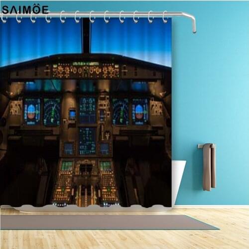 Airplane Cockpit Shower Curtain 3D Aviator Modern Curtains Children Bathroom Pilot Flight Bath Curtain Decor Waterproof Fabric