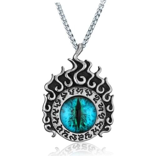 Vintage Lion Head Eye of Gold Pendant Necklace Hip Hop Rock Stainless Steel Link Chains Necklace Punk Goth Jewelry for Women Men