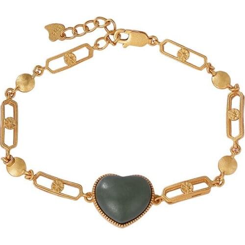 925 sterling silver gold plated Hetian jade Qiemo blue bracelet personality hollow out love women wristband bracelet