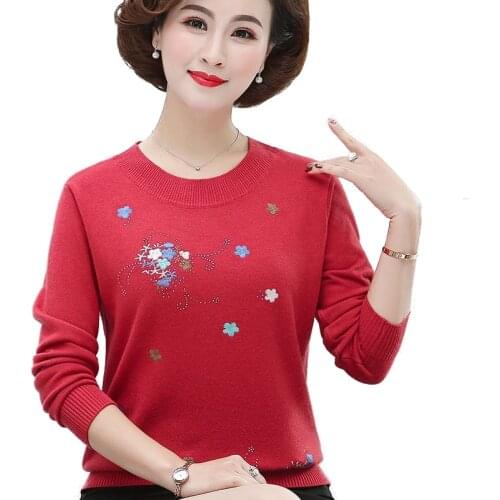 Winter Women' Sweater Mother Dress new Bao Warm Pulloer Short Knitted Bottoming Shirt Loose Crew Neck Sweater Female Plus Size