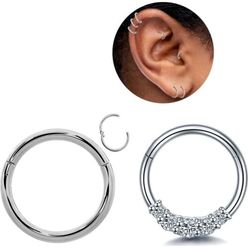 1Pc 16G Steel Nose Ring Hoop Hinged Segment Rings Septum Clicker Cartilage Earrings Tragus Piercing Body Jewelry for Women