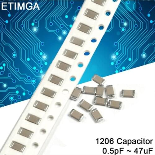 100pcs/Lot 1206 50V SMD Thick Film Chip Multilayer Ceramic Capacitor 0.5pF to 47uF 10NF 100NF 1UF 2.2UF 4.7UF 10UF 22PF