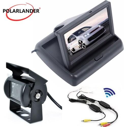 4.3 inch Foldable TFT LCD Car Reverse Monitor +wireless transmitter receiver add CCD rear view camera