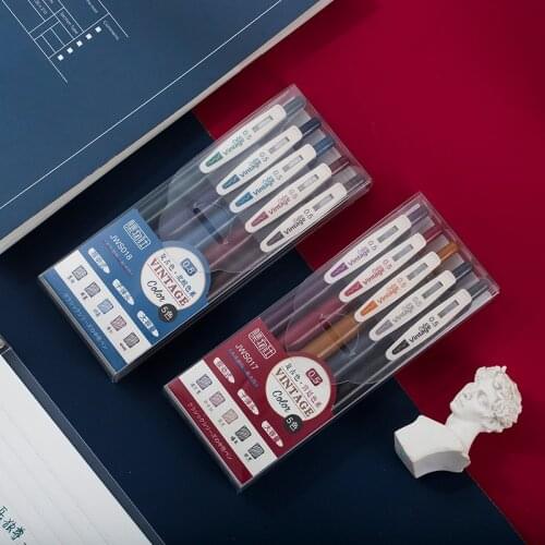 5pcs Exquisite Retro Gel Ink Pen Set 0.5mm Multi Color Roller Ballpoint Writing Journal Diary Office School Student Supply H6540