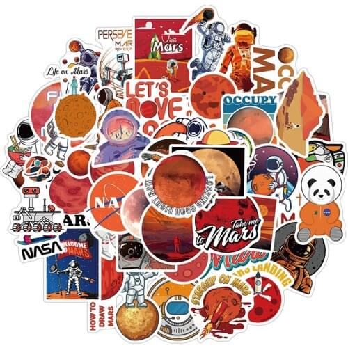 50Pcs Universe Outer Space Stickers Astronaut Mars Graffiti Decals For Laptop Skateboard Computer Guitar Kids Cartoon Sticker