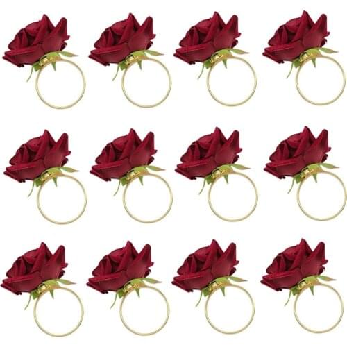 6/8/10pcs Red Rose Shape Towel Buckle Napkin Ring Wedding Party Valentines Day Hotel Table Decor Metal Gold Napkin Holder