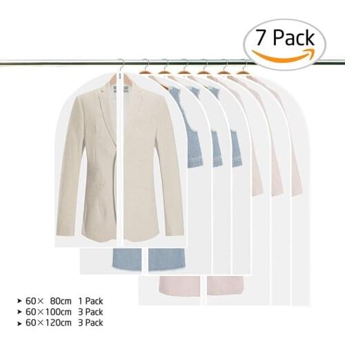 7Pack Waterproof Garment Bag Clothes Dust Cover With Zipper Transparent Damp-proof Garment Bag Household Clothes Storage Bag