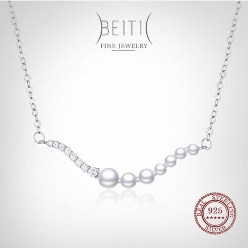 Beitil Real 925 Sterling Silver Elegant Wave Shape Zircon Pearl Necklace For Women Wedding Engagement Fine Jewelry Gift