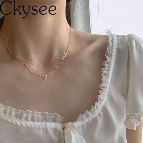 Ckysee News Real 925 Sterling Silver Double-layer Ling Necklace With Crystal Clavicle Chain For Fashion Women Minimalist Fine