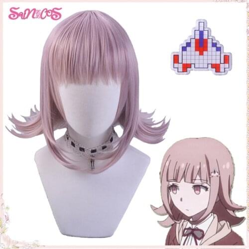 Danganronpa Nanami ChiaKi Cosplay wigs Plane Hairpin clip Short Female Hair Heat Resistant Synthetic Halloween Free wig Cap