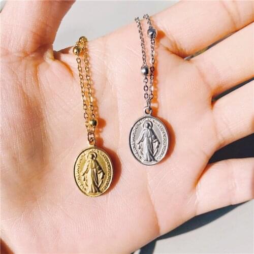 Doublelayer Catholic Guadalupe Choker Necklace For Our Lady Virgin Mary Medal Pendant Collares Summer Jewelry
