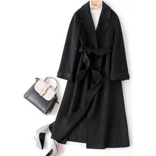 Double-sided Women Clothes Spring Autumn Wool Jacket Korean Long Coat Black Overcoat Abrigos Mujer Elegante 1937 J4070