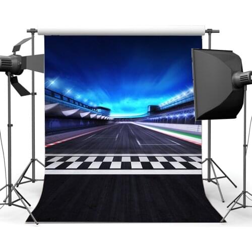 Racing Track Backdrop Bokeh Shining Lights Blue Sky Night View Backdrops Gloomy Highway Runway Challenge Games Background