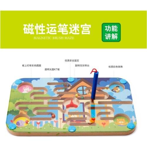 Toy Magnetic Maze Kids Childrens Game Early Educational Brain Puzzle Teaser Cartoon Animal Wooden Toys Jigsaw Board M38